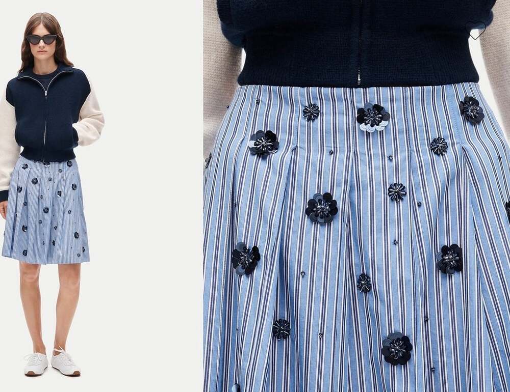 JCrew sequins Stripe Floral Sequin Midi Skirt SZ 00